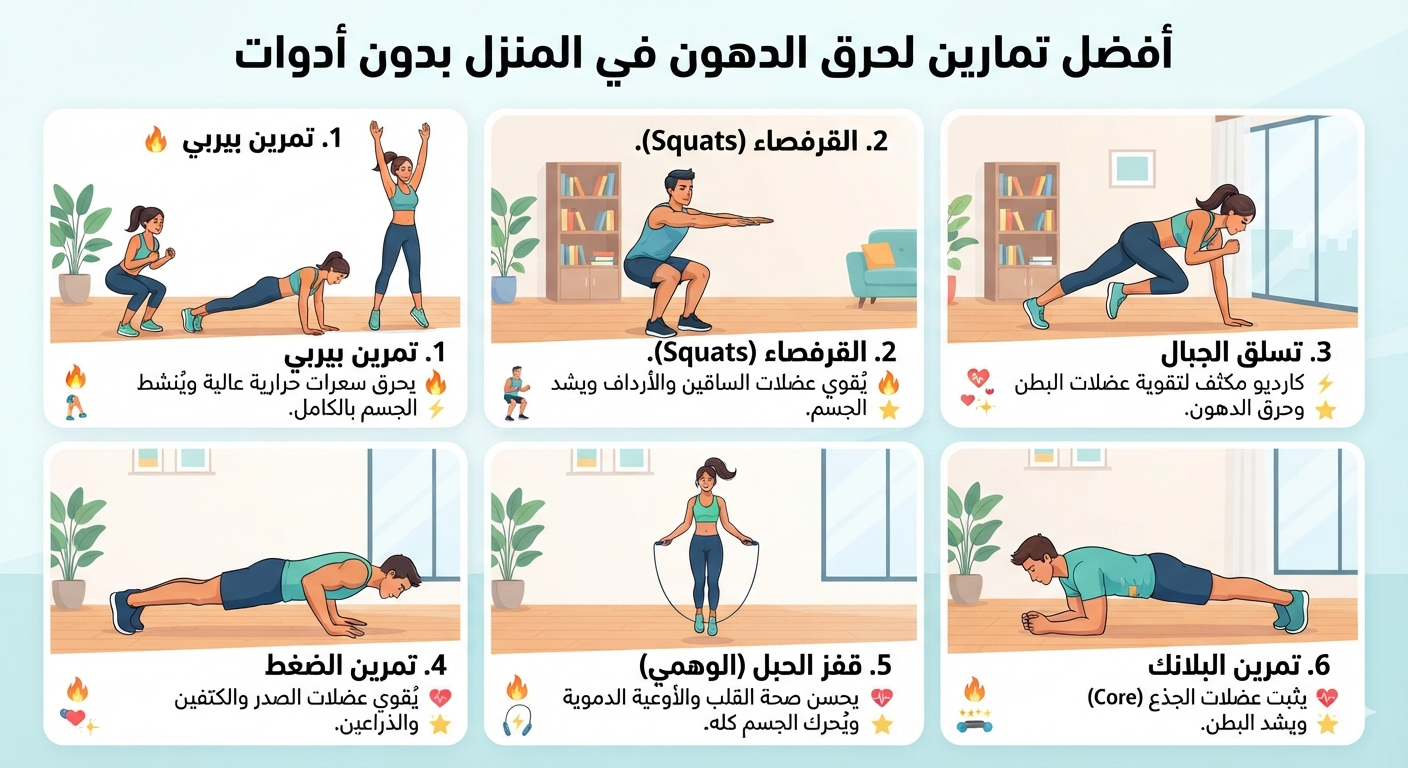 أفضل تمارين لحرق الدهون في المنزل بدون أدوات